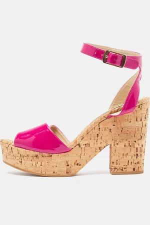 Stella McCartney Faux Patent And Cork Platform Ankle Strap Sandals Size 39