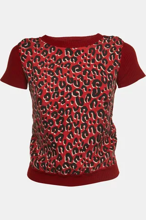 LOUIS VUITTON Leopard print Silk & Wool Short Sleeve Top M