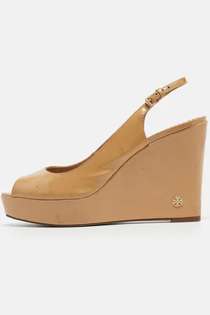 Tory Burch Patent Leather Slingback Wedge Sandals Size 38.5