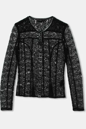 Alexander Wang Lace & Leather Trimmed Button Front Top S