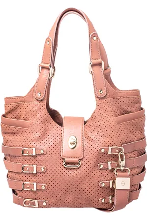 Jimmy Choo Nude Perforated Leather Bardia Buckle Shoulder Bag