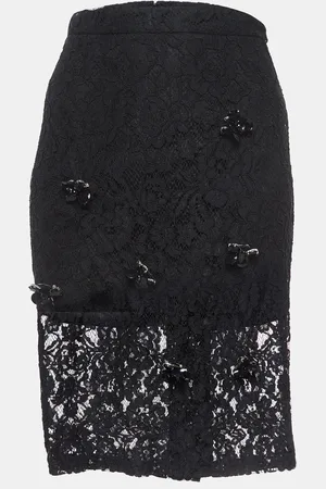 ALEXIS Brooch Embellished Lace Pencil Skirt M
