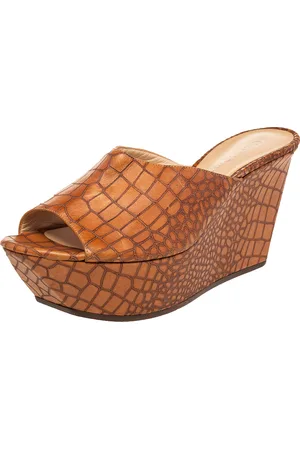Casadei Croc Embossed Leather Platform Wedge Sandals Size 41