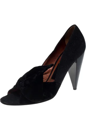 Lanvin Felt And Velvet Bow Embellished Open Toe Pumps Size 40