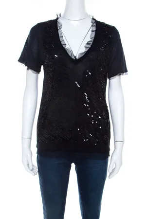 RED Valentino Knit Sequined Lace Trim V Neck Top S