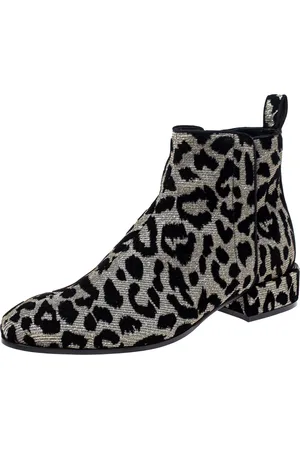 Dolce & Gabbana /Silver Animal Print Lurex and Velvet Ankle Boots Size 36