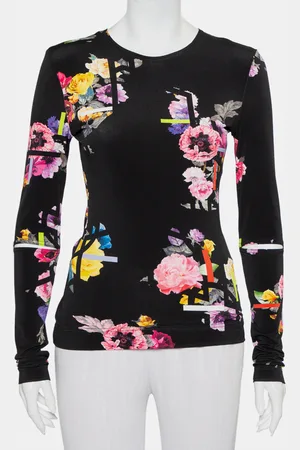 THORNTON BREGAZZI Floral Printed Jersey Cutout Sleeve Detail Top M