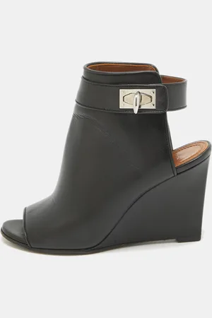 Givenchy Leather Shark Lock Open Toe Wedge Sandals Size 36