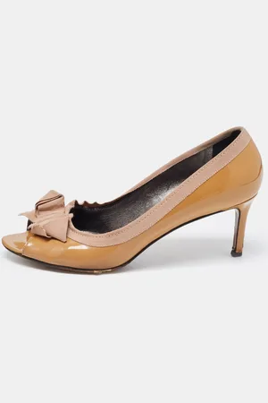 Lanvin Patent Leather And Fabric Grosgrain Bow Peep Toe Pumps Size 41