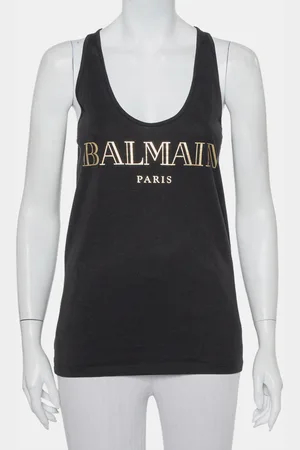 Balmain Cotton Logo Printed Tank Top M
