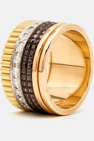 Boucheron Quatre Classique Diamonds PVD 18k Three Tone Ring Size 52