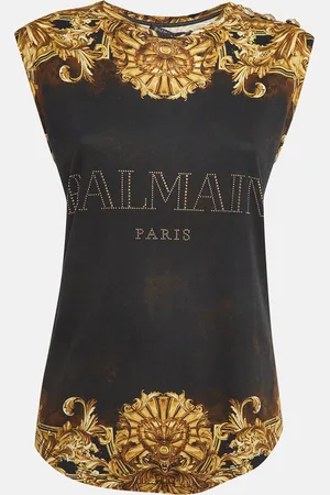 Balmain /Yellow Printed Jersey Sleeveless T-Shirt M