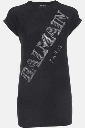 Balmain Glitter Jersey Crystal Embellished Logo T-Shirt Dress (10 Yrs)