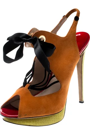 Nicholas Kirkwood Multicolor Suede And Elaphe Python Cut Out Platform Slingback Sandals Size 38
