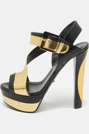 Sergio Rossi /Gold Leather Platform Ankle Strap Sandals Size 35.5