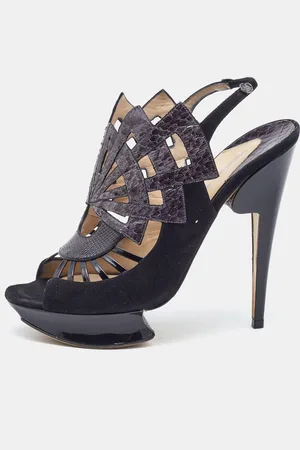 Nicholas Kirkwood Watersnake Leather and Suede Slingback Sandals Size 39