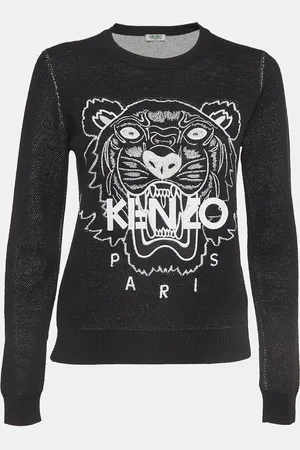 Kenzo Tiger Logo Embroidered Wool Blend Crew Neck Sweater S
