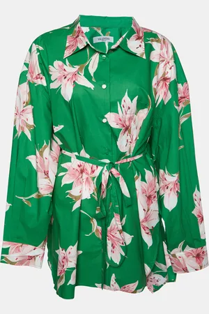 VALENTINO Floral Print Cotton Belted Shirt Dress L