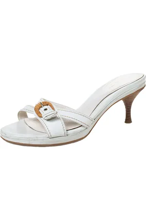 Sergio Rossi Leather Buckle Detail Platform Slide Sandals Size 39.5