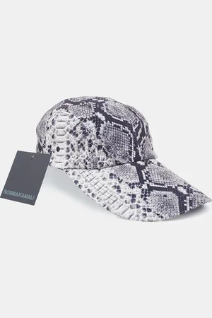 Norma Kamali Black/ Python Print Poly Lycra Long Bill Baseball Cap One Size