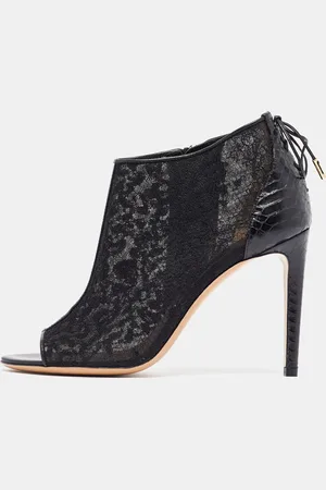 Salvatore Ferragamo Python Leather and Lace Nufus Open Toe Ankle Booties Size 36.5