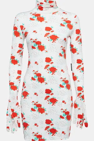 Vetements Floral Print Jersey Bodycon Mini Dress With Golves M