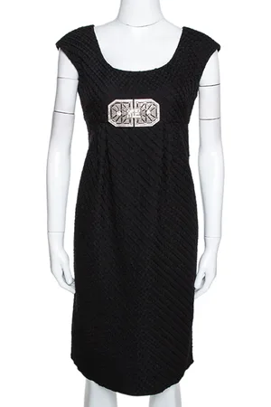 VALENTINO Textured Wool Bejewelled Sheath Dress M