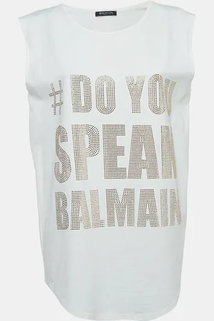 Balmain Off- Slogan Studded Cotton Tank Top S