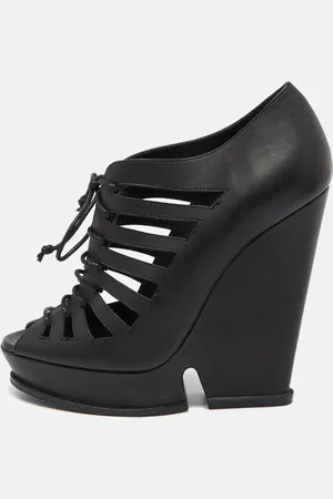 Saint Laurent Saint Laurent Leather Cut Out Hortense Wedge Platform Booties Size 38.5