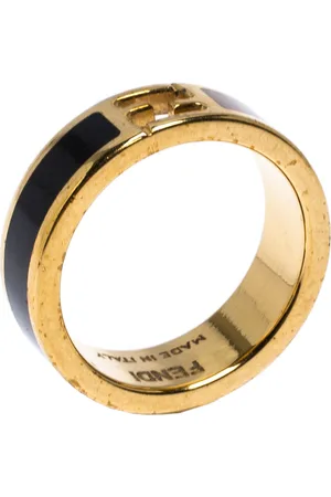 Fendi The sta Bi-color Enamel Gold Tone Band Ring Size 54.5