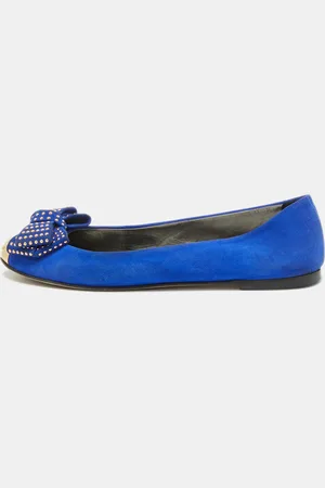 Giuseppe Zanotti Suede and Gold Cap Toe Studded Bow Ballet Flats Size 38.5