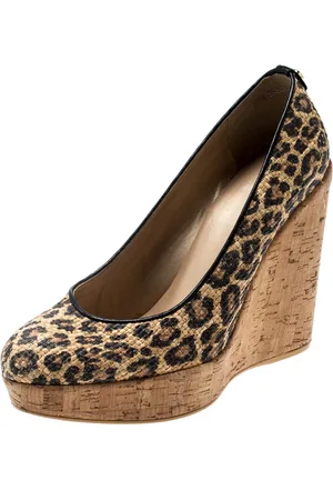Stuart Weitzman /Black Leopard Print Raffia Platform Wedge Pumps Size 38.5