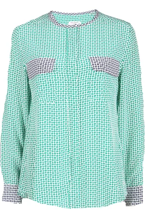 Equipment Printed Contrast Trim Detail Long Sleeve Silk Blouse M