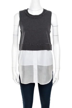 Derek Lam 10 Crosby and White Knit Striped Layered Sleeveless Blouse S