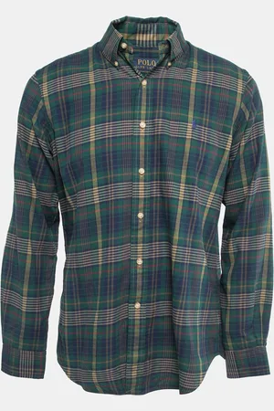 Ralph Lauren /Navy Blue Plaid Cotton Button Front Full Sleeve Shirt M