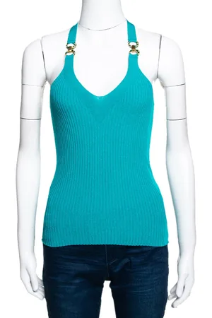 Roberto Cavalli Teal Rib Knit Racerback Top M