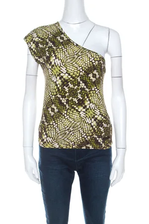 Roberto Cavalli Cotton Animal Print One Shoulder Top M