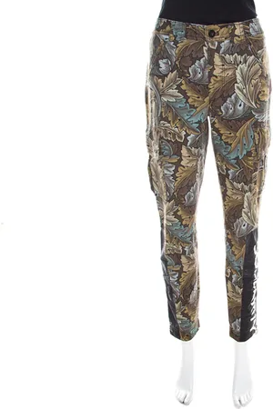 Marc Jacobs Elm Acanthus Print Cotton Herringbone Tapered Cargo Pants S