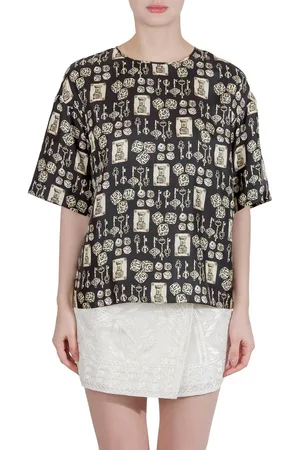 Dolce & Gabbana And Beige Dice Key Printed Silk Short Sleeve Top M
