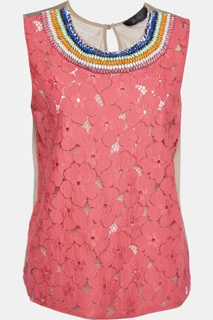 Max Mara Floral Lace & Cotton Knit Embellished Detail Sleeveless Top M
