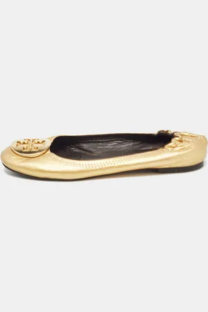 Tory Burch Gold Leather Claire Ballet Flats Size 37.5
