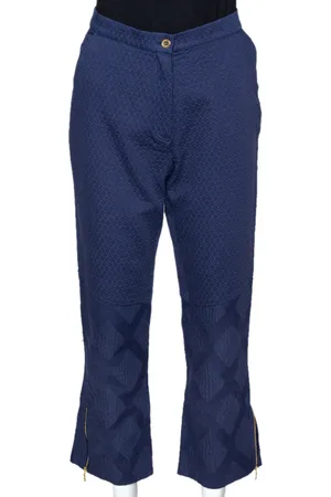 Kenzo Blue Diamond Patterned Cotton Straight Leg Trousers M