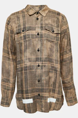 OFF-WHITE Plaid Linen Button Front Full Sleeve Shirt M