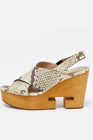 Tory Burch Python Embossed Cork Wedge Strappy Platform Sandals Size 38.5