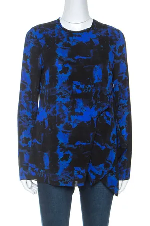 Proenza Schouler Indigo Graffiti Print Silk Layered Top S