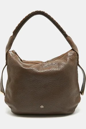 Aigner Dark Leather Logo Hobo