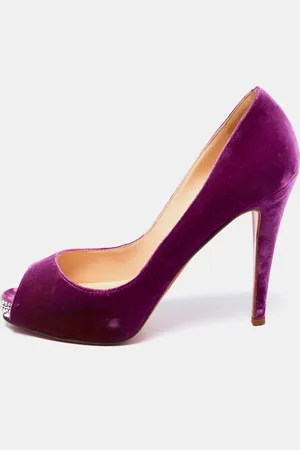 Christian Louboutin Magenta Velvet Very Prive Crystal Peep-Toe Pumps Size 40.5