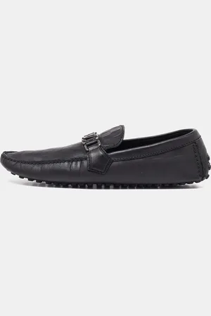 LOUIS VUITTON Damier Leather Hockenheim Slip On Loafers Size 43