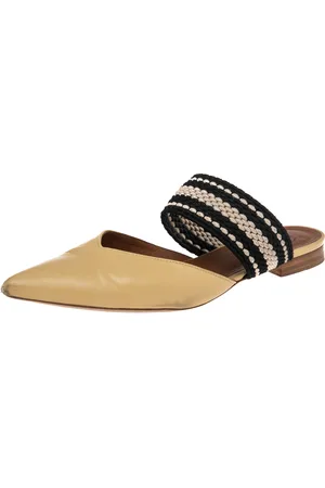 MALONE SOULIERS Yellow/Black Leather And Canvas Hannah Roksanda Mule Sandals Size 38.5