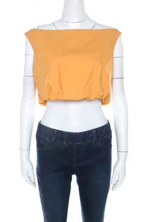 Salvatore Ferragamo Cotton Bateau Neck Back Tie Up Detail Crop Top M
